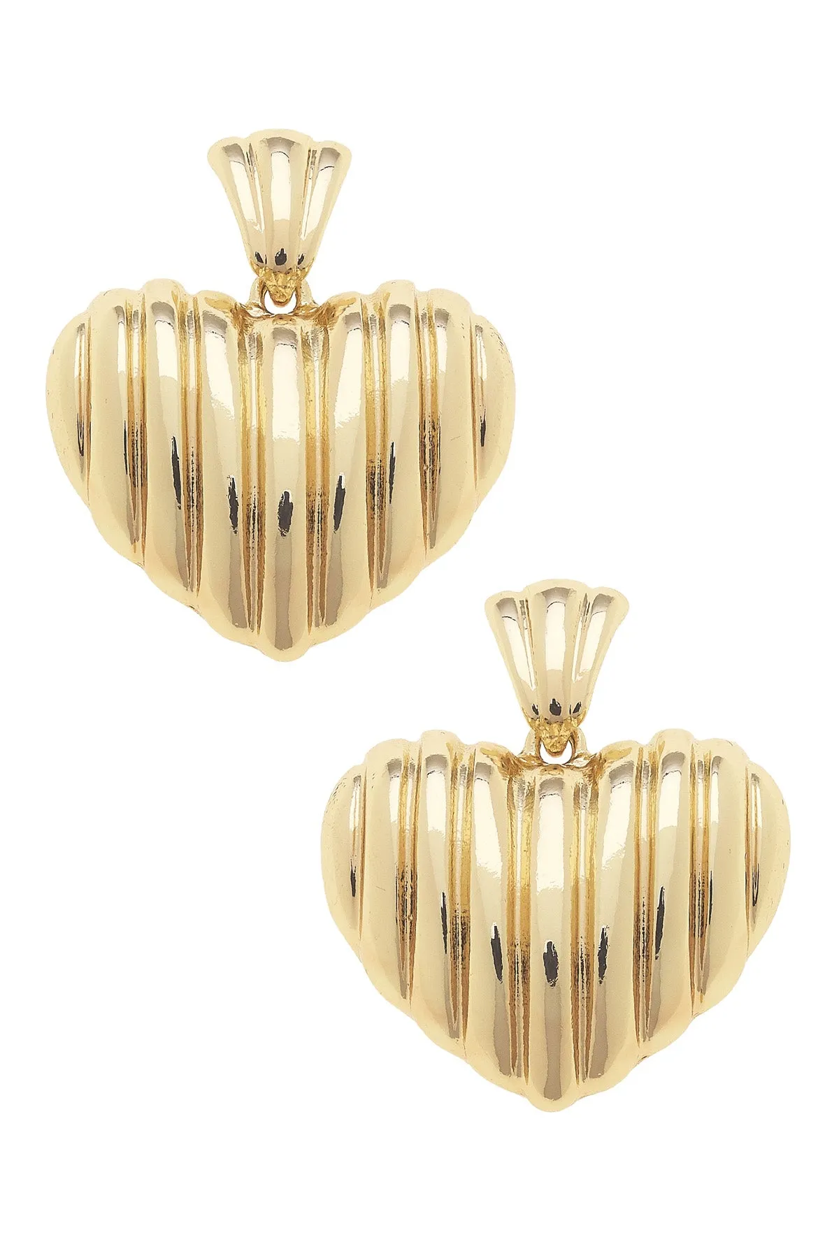 Resa Ribbed Heart Drop Earrings in Shiny Gold sold by Canvas Style