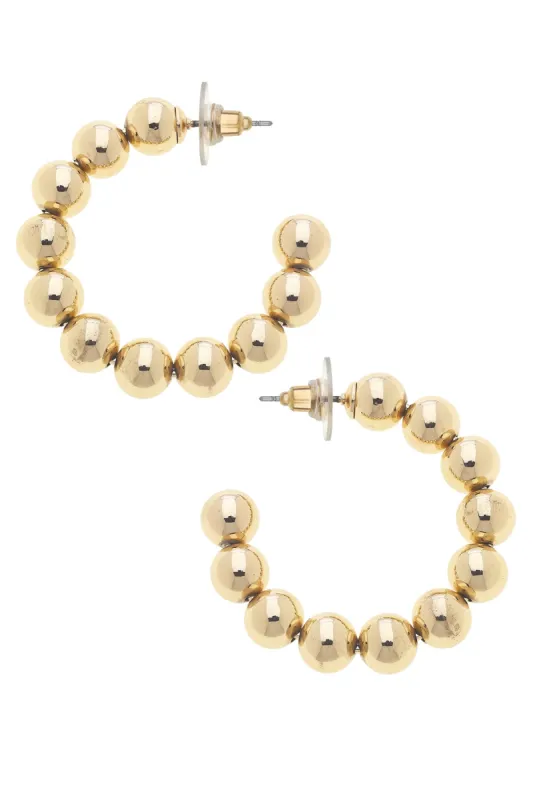 Jasper Ball Bead Hoop Earrings in Shiny Gold sold by Canvas Style