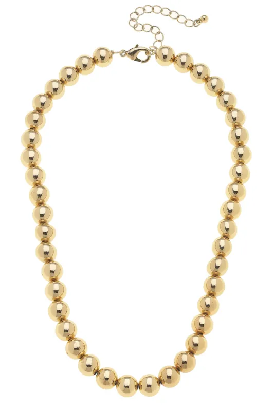 Jasper Ball Bead Necklace in Shiny Gold sold by Canvas Style