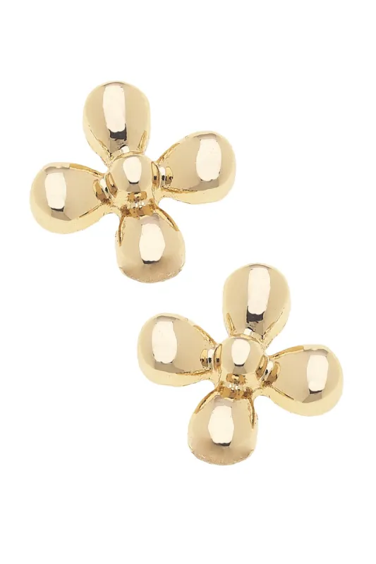 Camila Tiny Cross Stud Earrings in Shiny Gold sold by Canvas Style