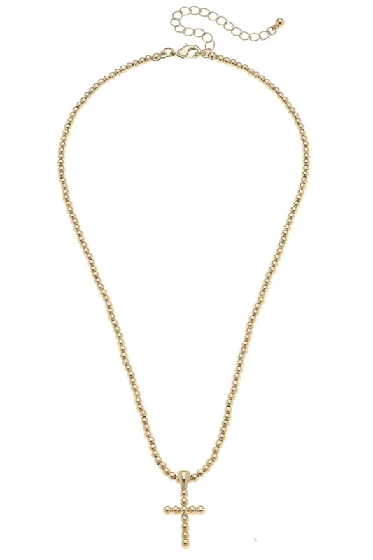 Poppy Beaded Cross Necklace in Shiny Gold sold by Canvas Style
