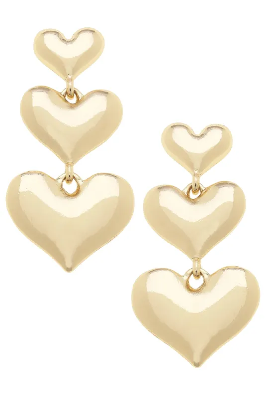 Alyssa Cascading Heart Earrings in Shiny Gold sold by Canvas Style