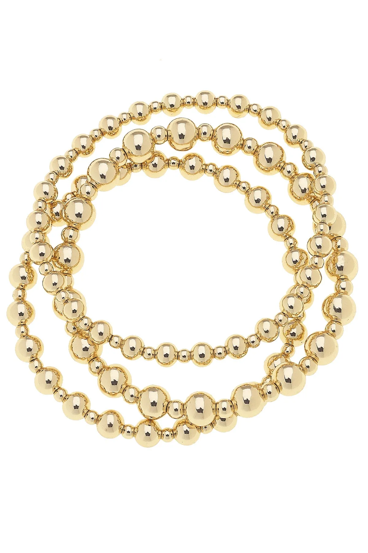 Emory Ball Bead Stretch Bracelet Set of 3 in Shiny Gold sold by Canvas Style