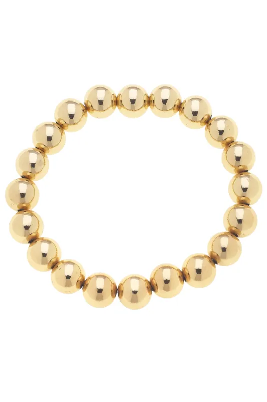 Jasper Ball Bead Stretch Bracelet in Shiny Gold sold by Canvas Style
