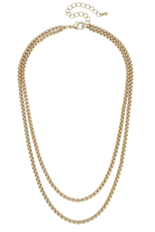 Caroline 2-Row Layered Box Chain Necklace in Shiny Gold made by Canvas Style