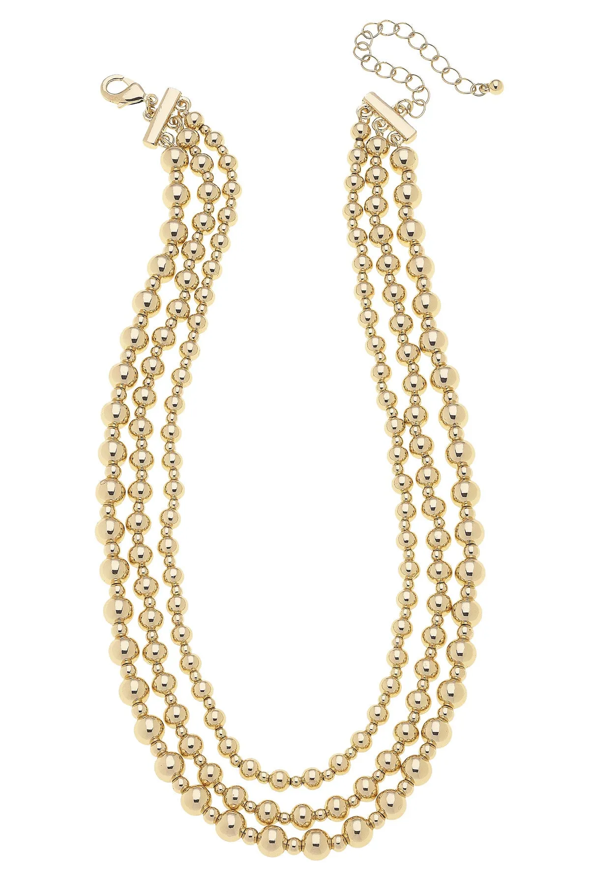 Emory 3-Row Layered Ball Bead Necklace in Shiny Gold sold by Canvas Style