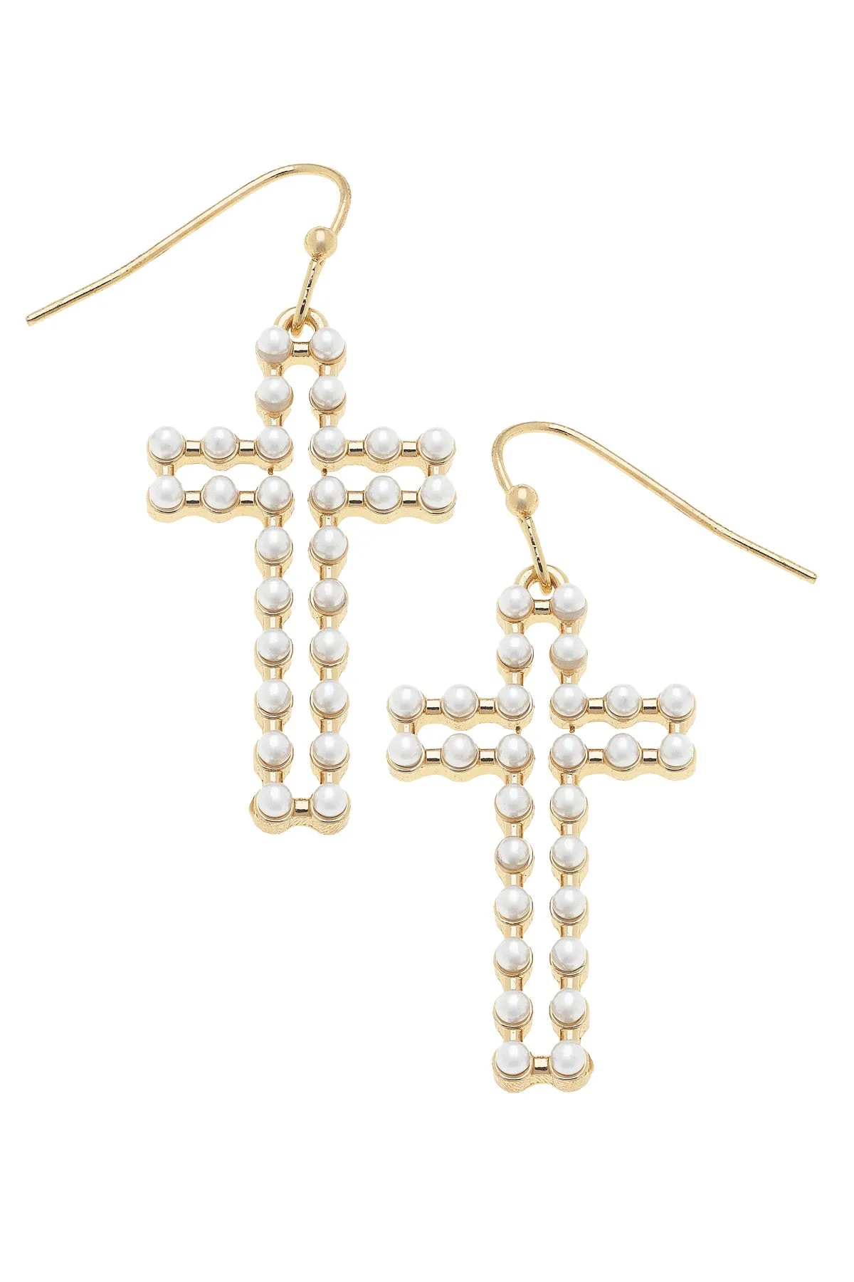 Lizette Open Pearl Cross Earrings in Ivory sold by Canvas Style