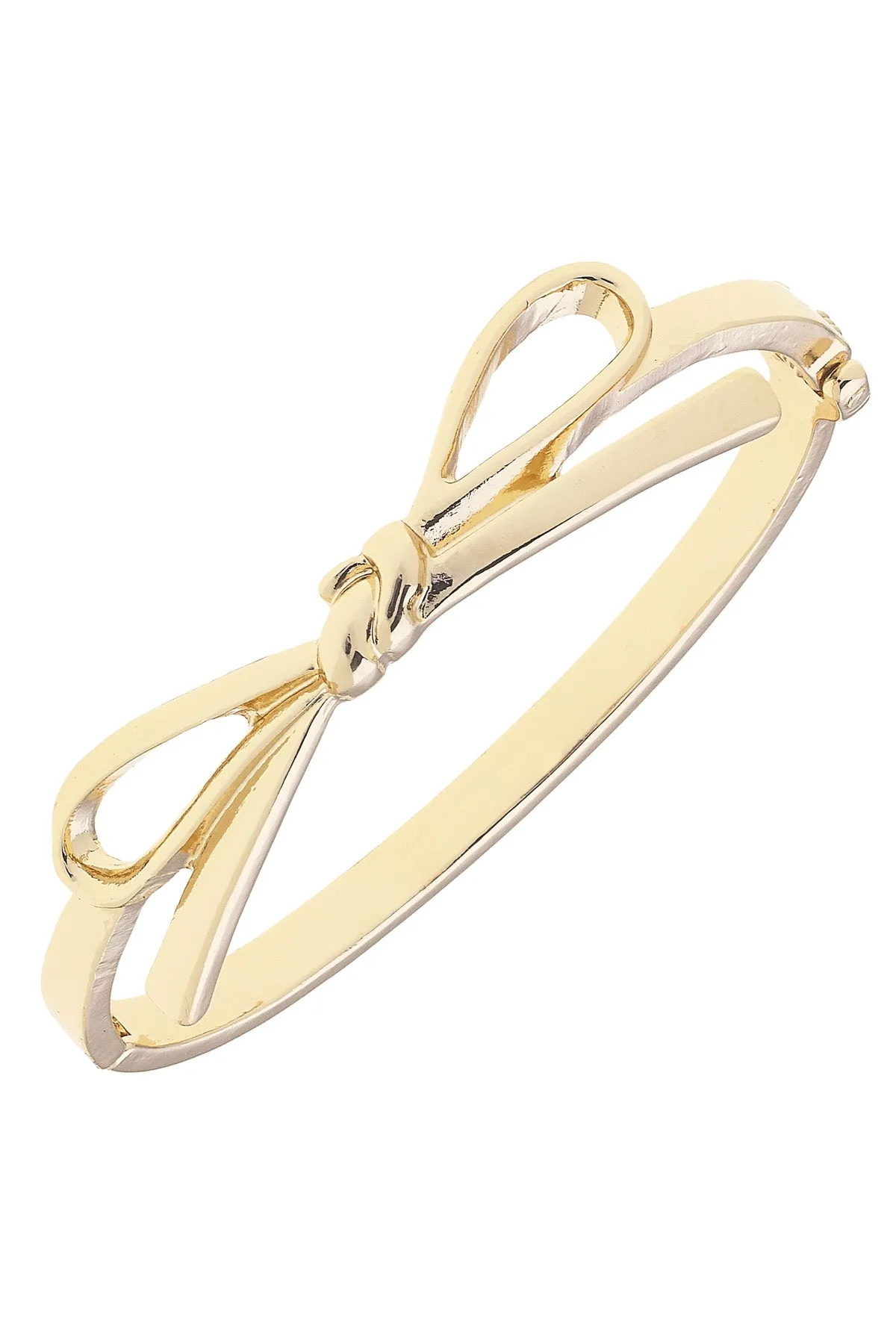 Karina Bow Wrapped Hinge Bangle in Shiny Gold sold by Canvas Style