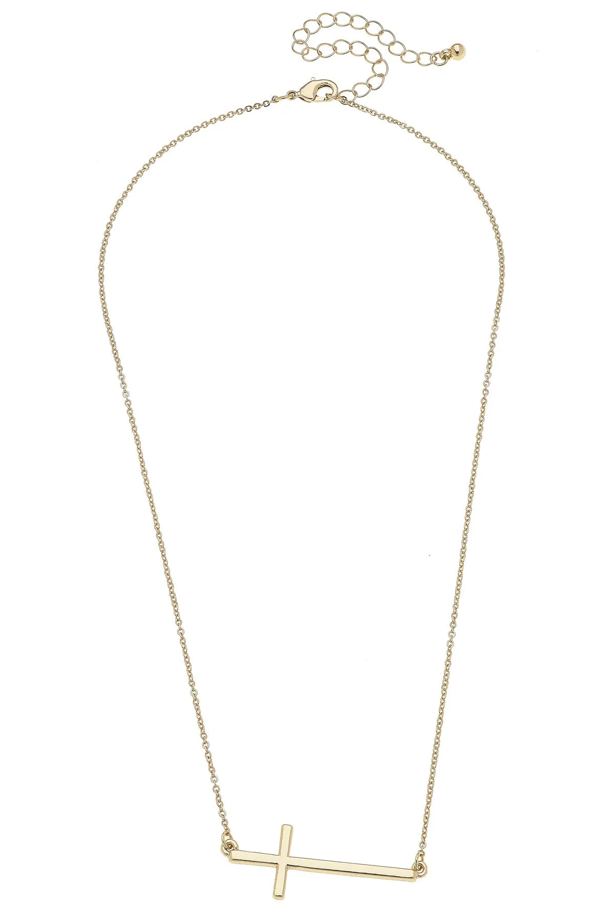 Carmi Horizontal Cross Necklace in Shiny Gold sold by Canvas Style