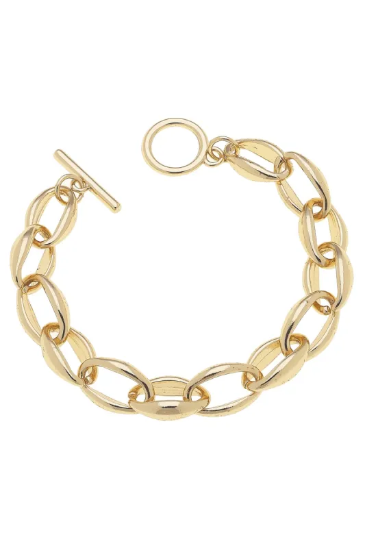 Micah Chain Link Toggle Bracelet in Shiny Gold sold by Canvas Style
