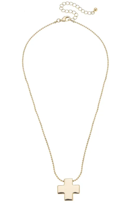 Edith Square Cross Ball Chain Necklace in Shiny Gold sold by Canvas Style