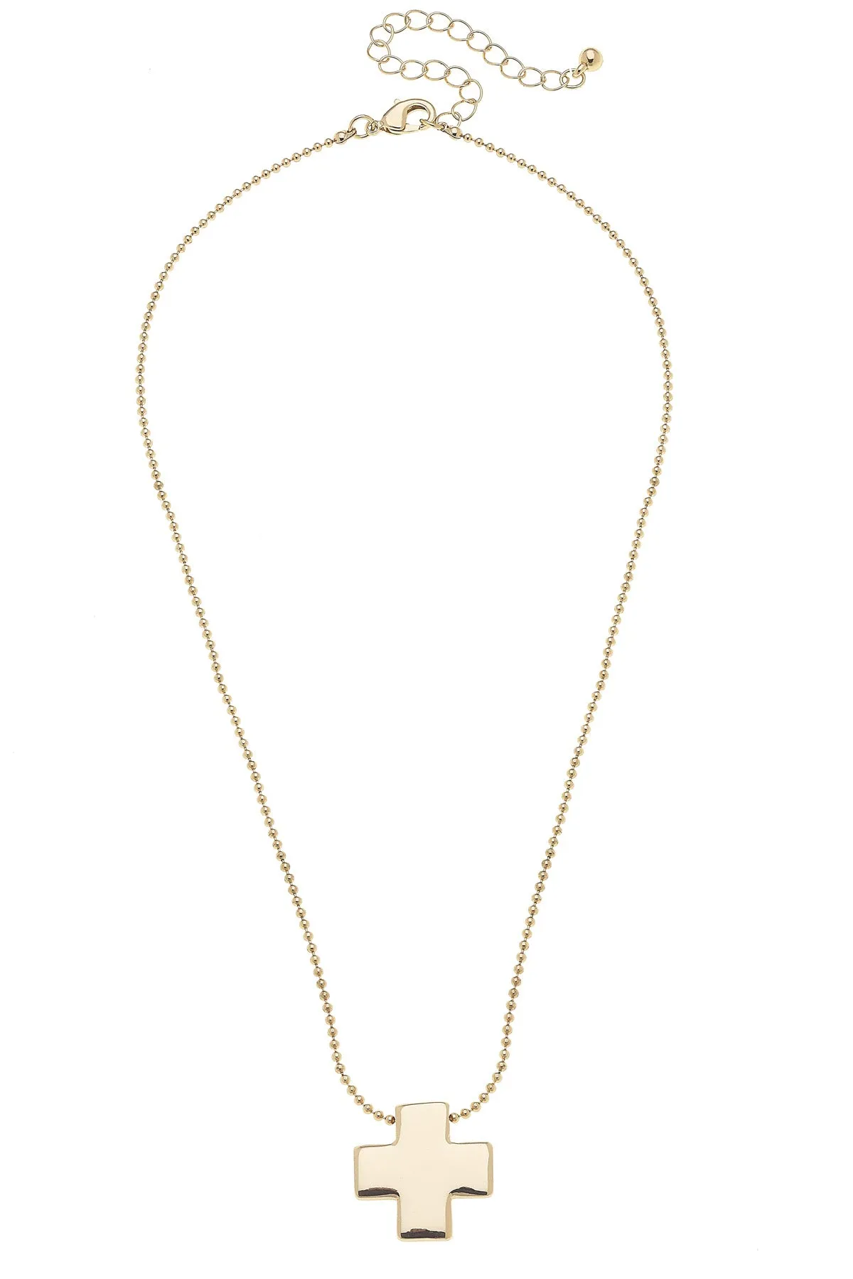 Edith Square Cross Ball Chain Necklace in Shiny Gold sold by Canvas Style