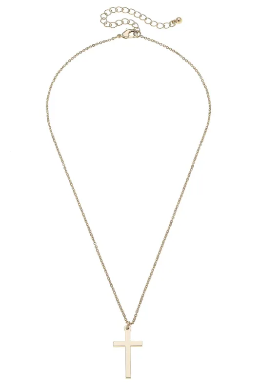 Ruth Cross Necklace in Shiny Gold sold by Canvas Style