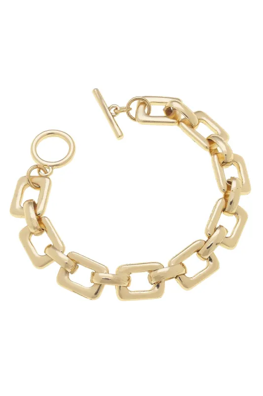 Conrad Chain Link Toggle Bracelet in Shiny Gold sold by Canvas Style