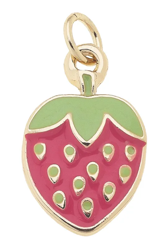 Tiny Enamel Strawberry Charm in Red & Light Green sold by Canvas Style