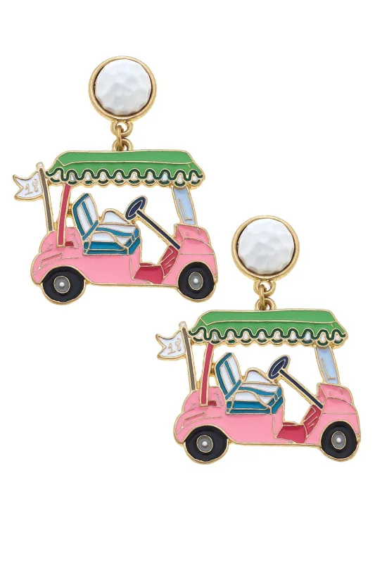 Carting Around Enamel Golf Cart Earrings in Pink & Green sold by Canvas Style