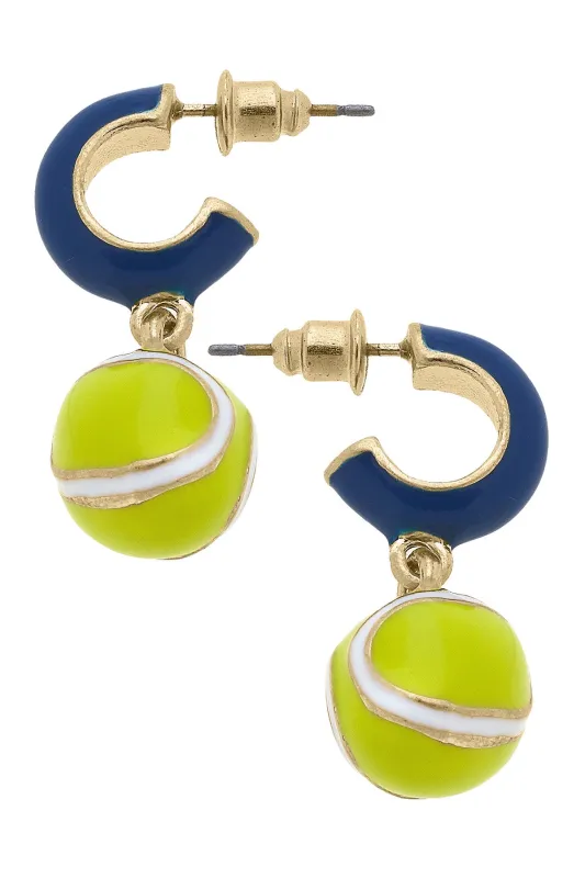 Blair Tennis Ball Huggie Hoop Earrings in Navy sold by Canvas Style