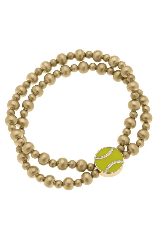 Tennis Ball Enamel 2-Row Ball Bead Stretch Bracelet sold by Canvas Style