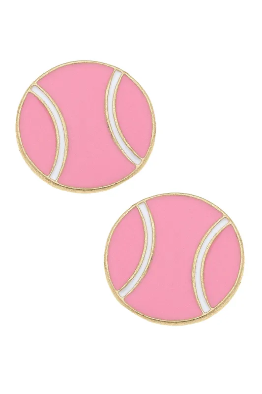 Margaret Enamel Tennis Ball Stud Earrings in Light Pink sold by Canvas Style