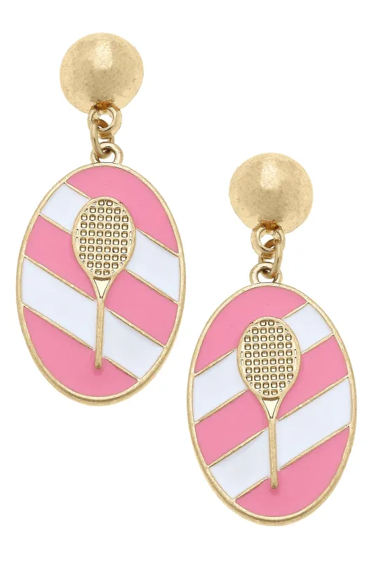 Bryce Striped Enamel Tennis Earrings in Light Pink & White sold by Canvas Style