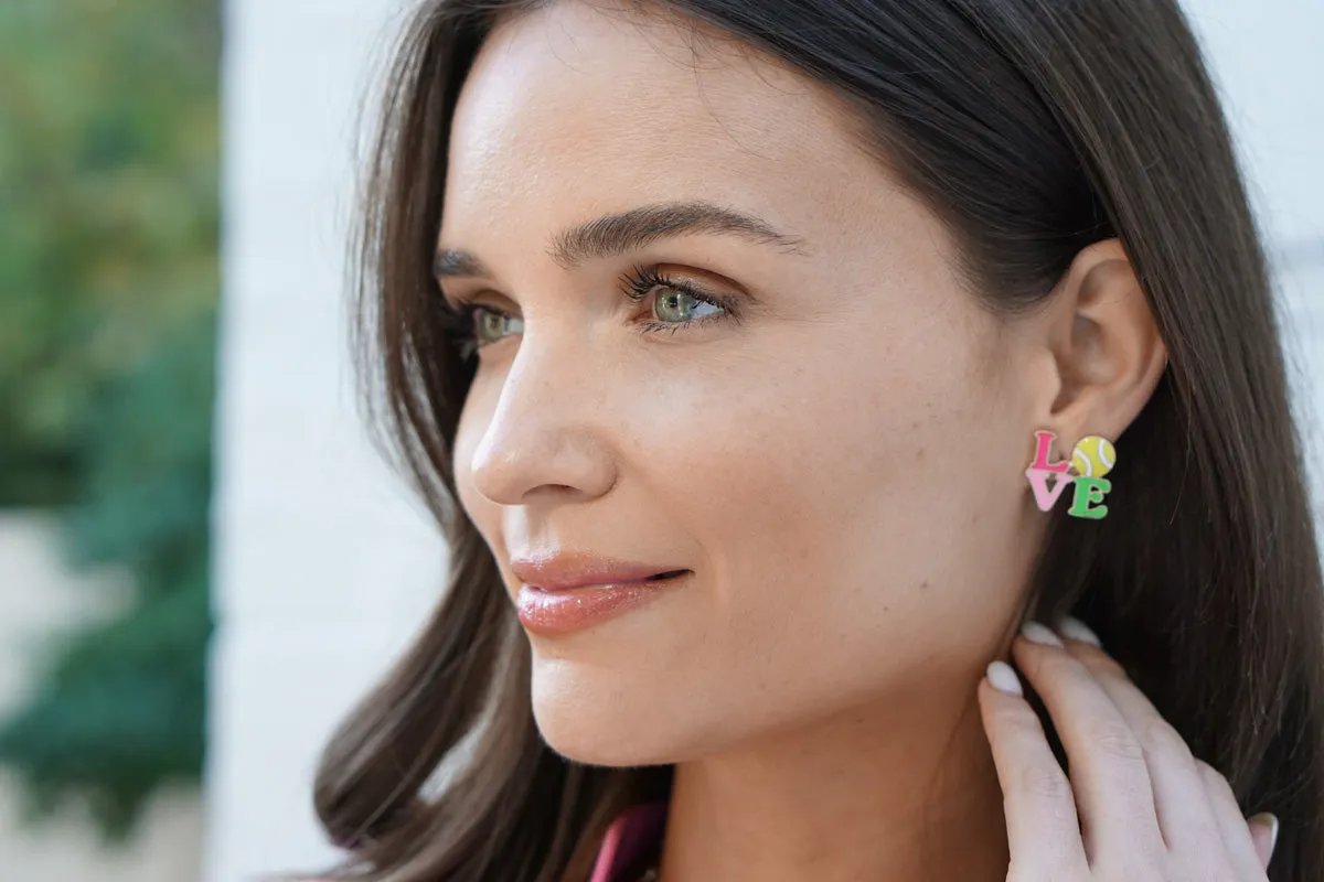 Tennis LOVE Stacked Enamel Stud Earrings in Pink & Green sold by Canvas Style product image thumbnail 2