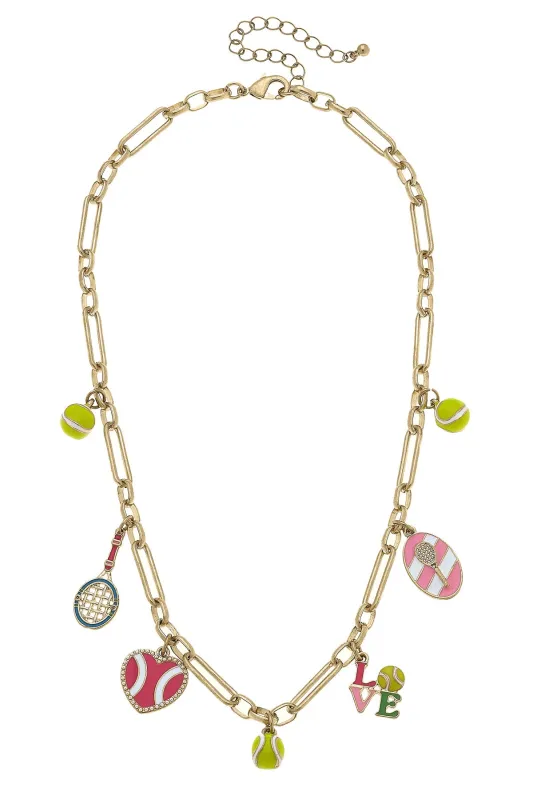Challenger Tennis Enamel Charm Necklace in Shiny Gold sold by Canvas Style