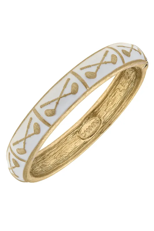 Elena Golf Sculpted Enamel Hinge Bangle in White sold by Canvas Style
