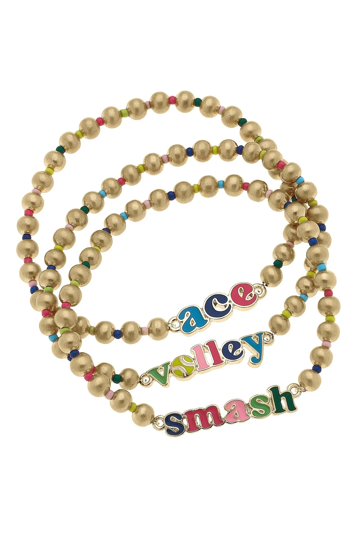 Ace Volley Smash Rainbow Ball Bead Stretch Bracelet Set of 3 sold by Canvas Style