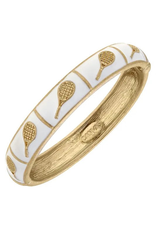 Elena Tennis Sculpted Enamel Hinge Bangle in White sold by Canvas Style