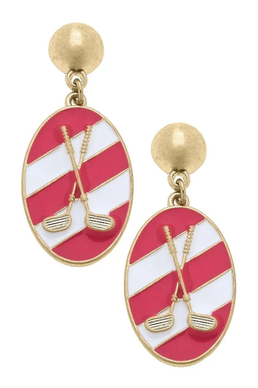 Bryce Striped Enamel Golf Earrings in Fuchsia & White made by Canvas Style