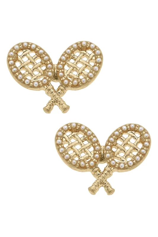 Doubles Match Stud Earrings in Shiny Gold sold by Canvas Style