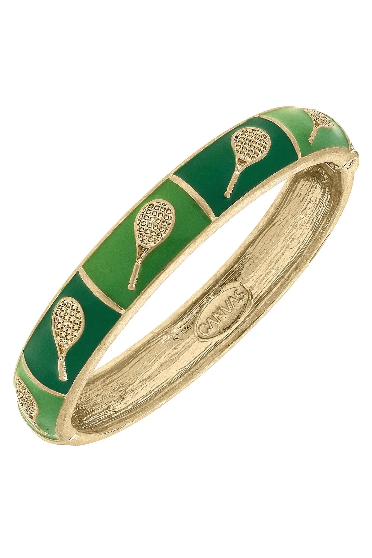 Elena Tennis Sculpted Enamel Hinge Bangle in Green sold by Canvas Style