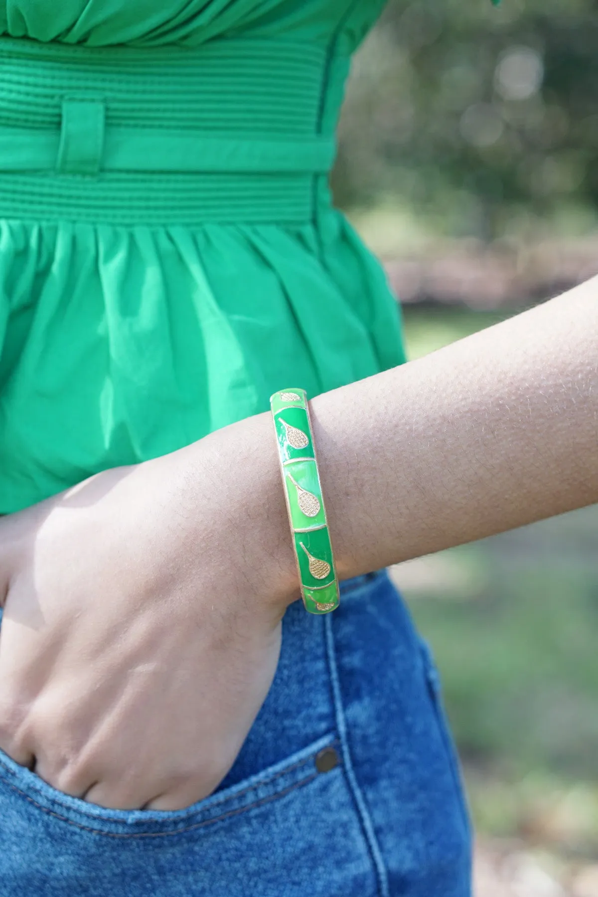 Elena Tennis Sculpted Enamel Hinge Bangle in Green sold by Canvas Style product image thumbnail 2