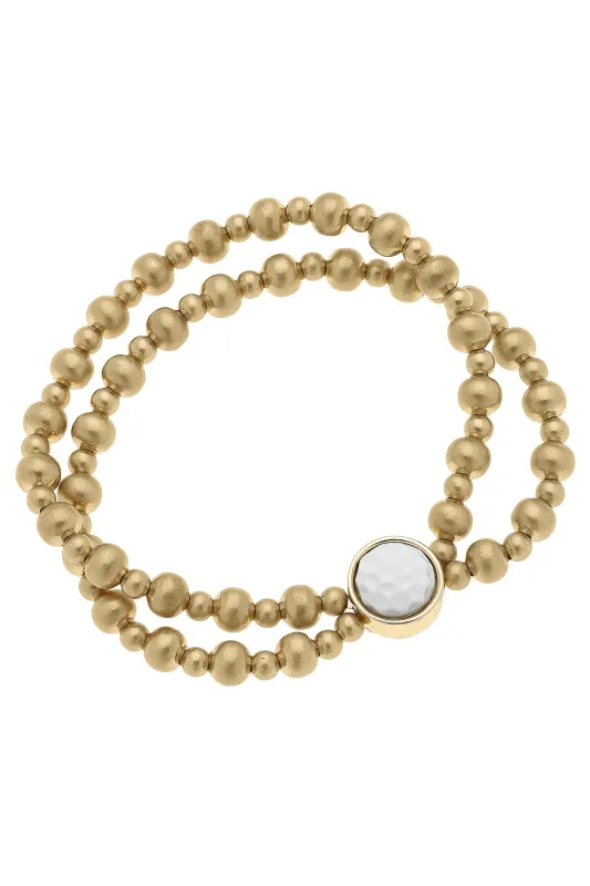 Golf Ball Enamel 2-Row Ball Bead Stretch Bracelet in White sold by Canvas Style