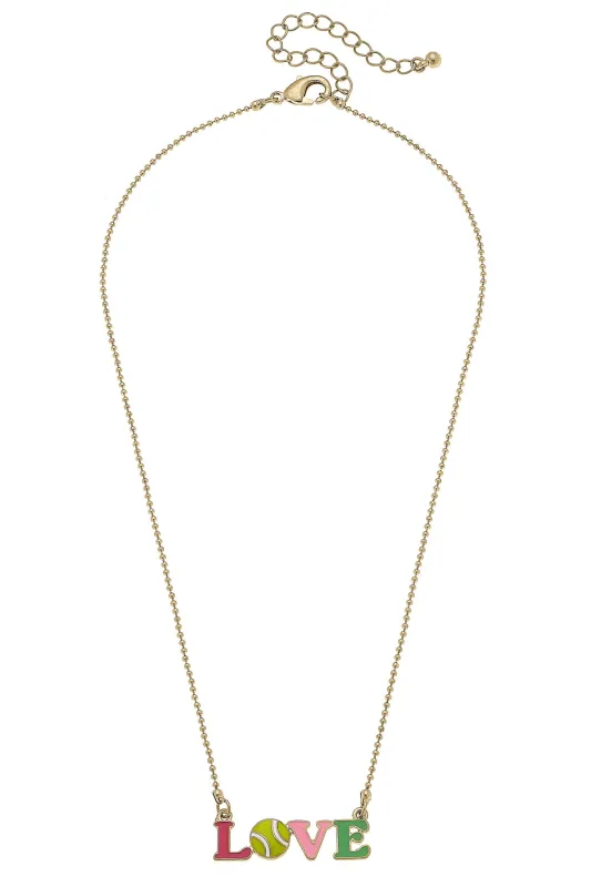 Tennis LOVE Enamel Necklace in Pink & Green sold by Canvas Style