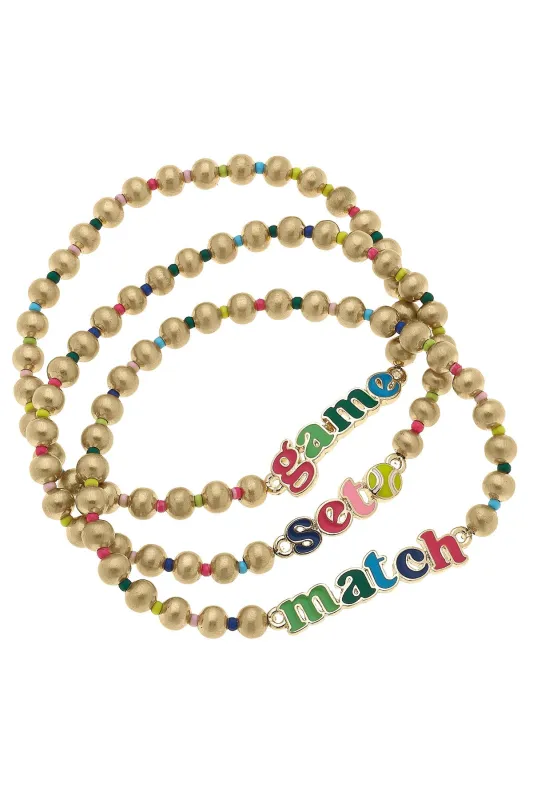 Game Set Match Rainbow Ball Bead Stretch Bracelet Set of 3 sold by Canvas Style