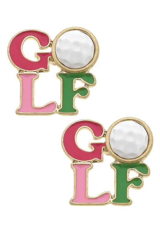GOLF Stacked Enamel Stud Earrings in Pink & Green sold by Canvas Style