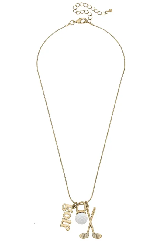 Flynn Golf Charm Necklace in Shiny Gold sold by Canvas Style