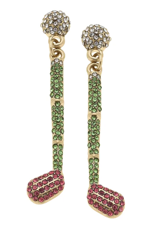 Practice Swing Pave Golf Club Earrings in Pink & Green sold by Canvas Style