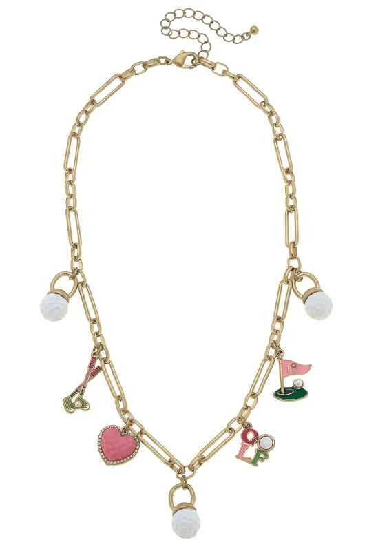 Driving Range Charm Necklace in Shiny Gold sold by Canvas Style