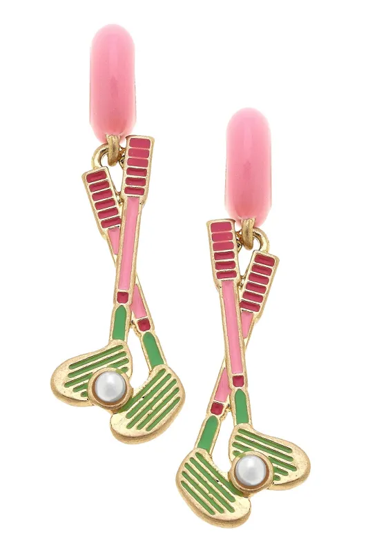 Golf Wedges Enamel Huggie Hoop Earrings in Light Pink sold by Canvas Style