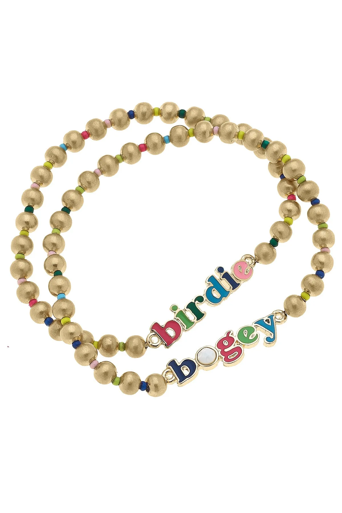 Birdie Bogey Rainbow Ball Bead Stretch Bracelet Set of 2 sold by Canvas Style