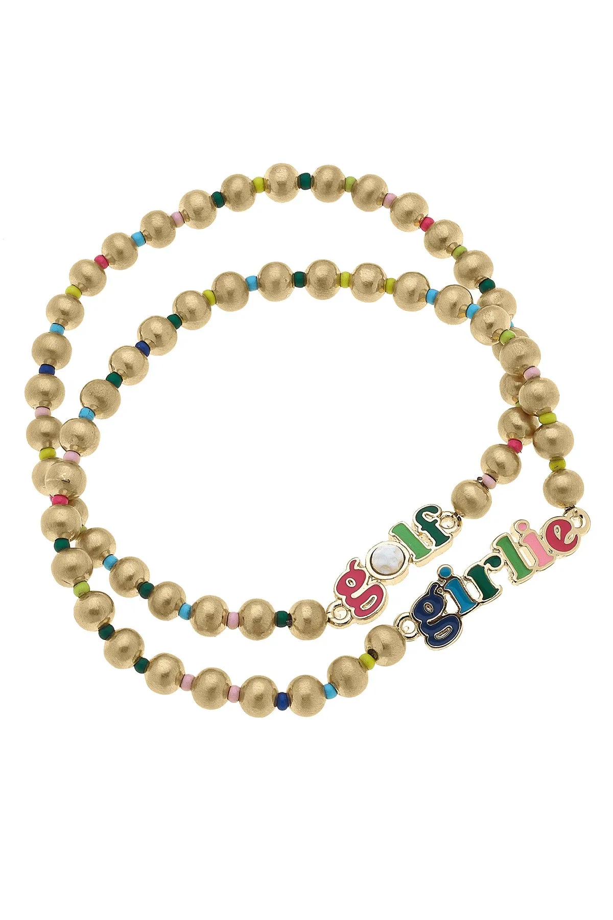 Golf Girlie Rainbow Ball Bead Stretch Bracelet Set of 2 sold by Canvas Style