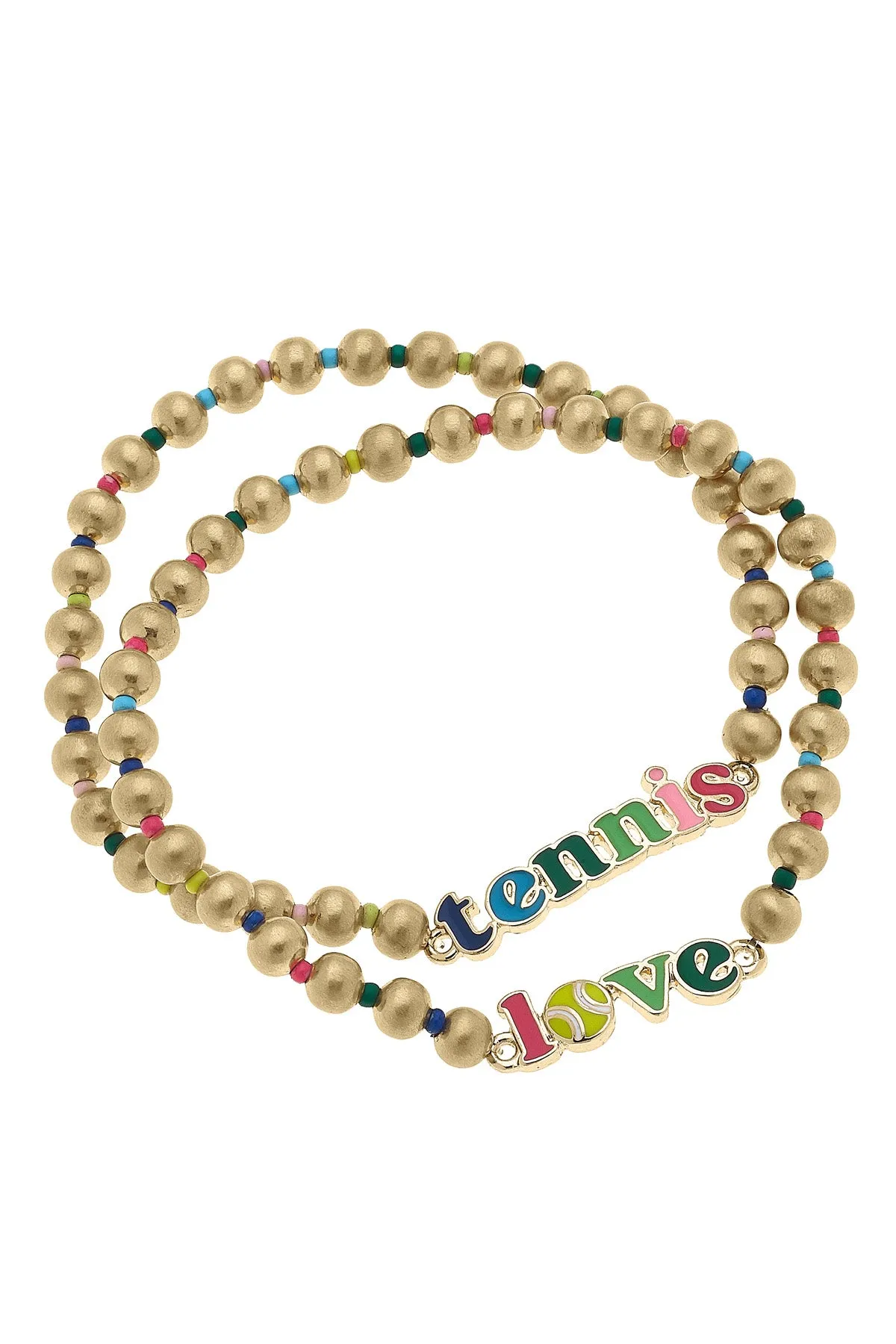 Tennis Love Rainbow Ball Bead Stretch Bracelet Set of 2 sold by Canvas Style