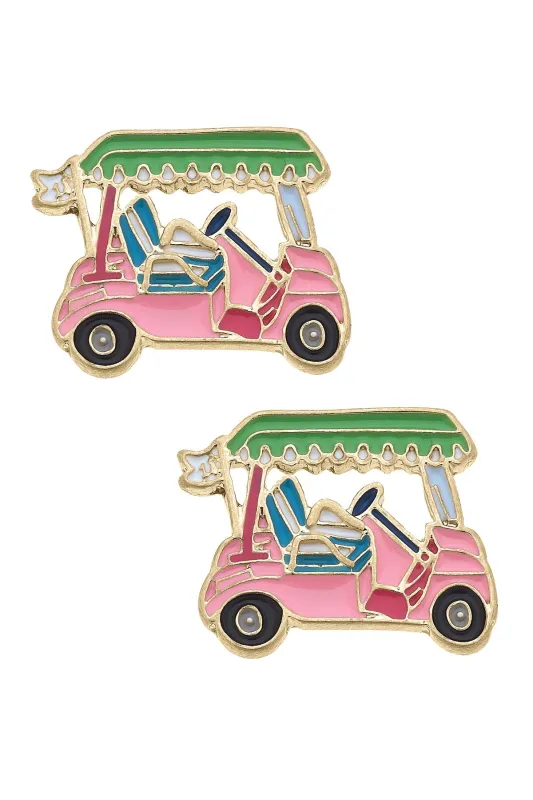 Sydney Enamel Golf Cart Stud Earrings in Pink & Green sold by Canvas Style