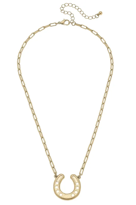 Clyde Horseshoe Pendant Necklace in Shiny Gold sold by Canvas Style