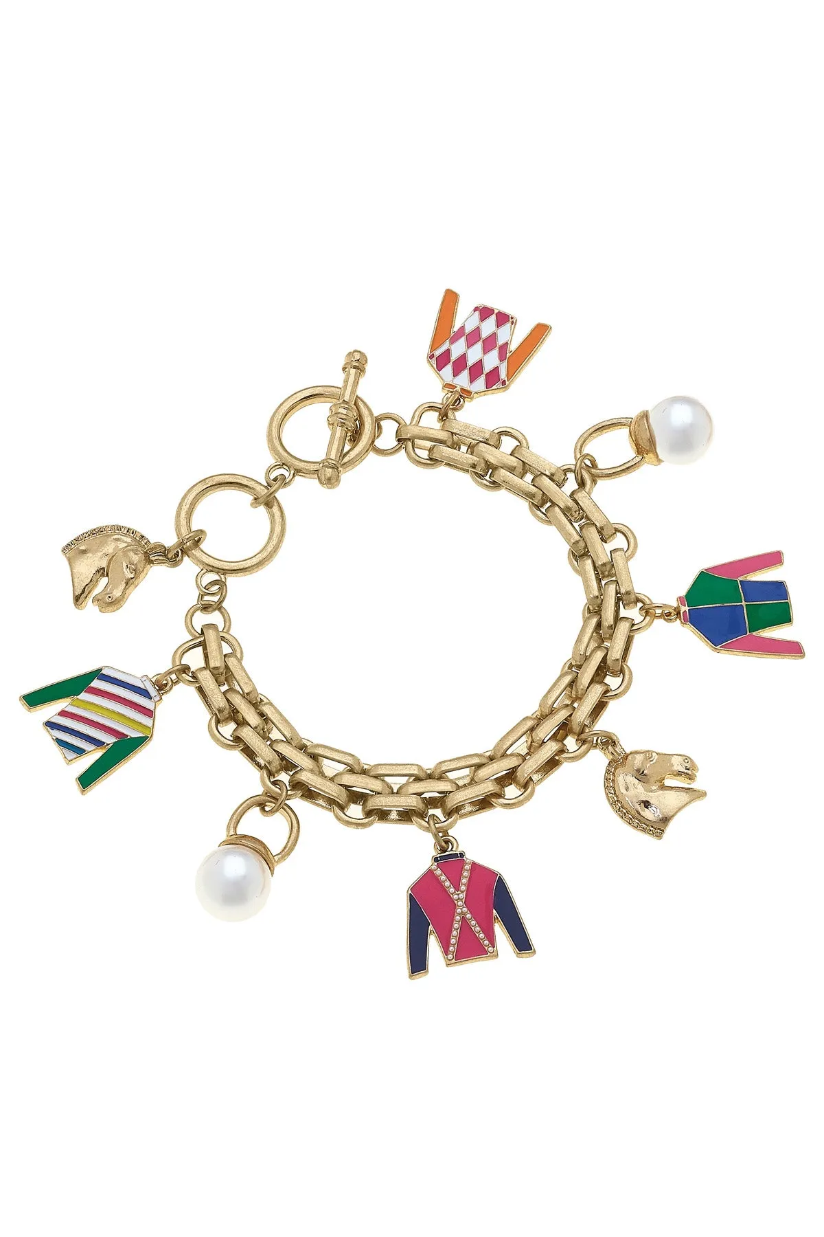 Triple Crown Jockey Silk Enamel Charm Bracelet sold by Canvas Style