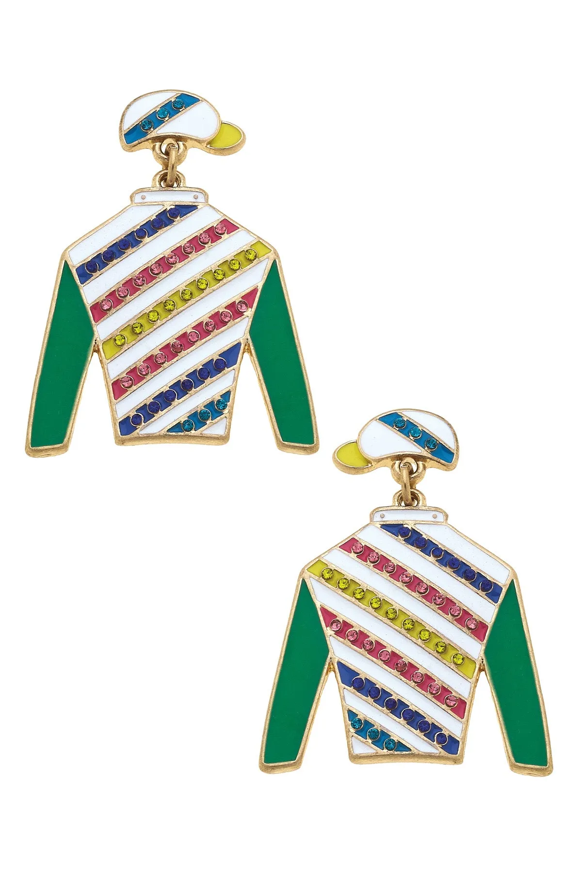 Mabel Jockey Silk Enamel Drop Earrings sold by Canvas Style