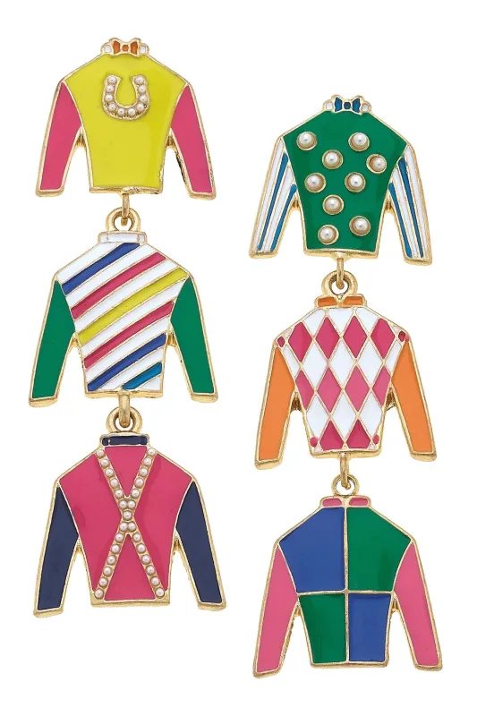 Triple Crown Jockey Silk Enamel Earrings sold by Canvas Style