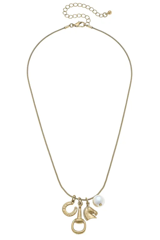 Stevie Equestrian Lucky Charms Necklace in Shiny Gold sold by Canvas Style